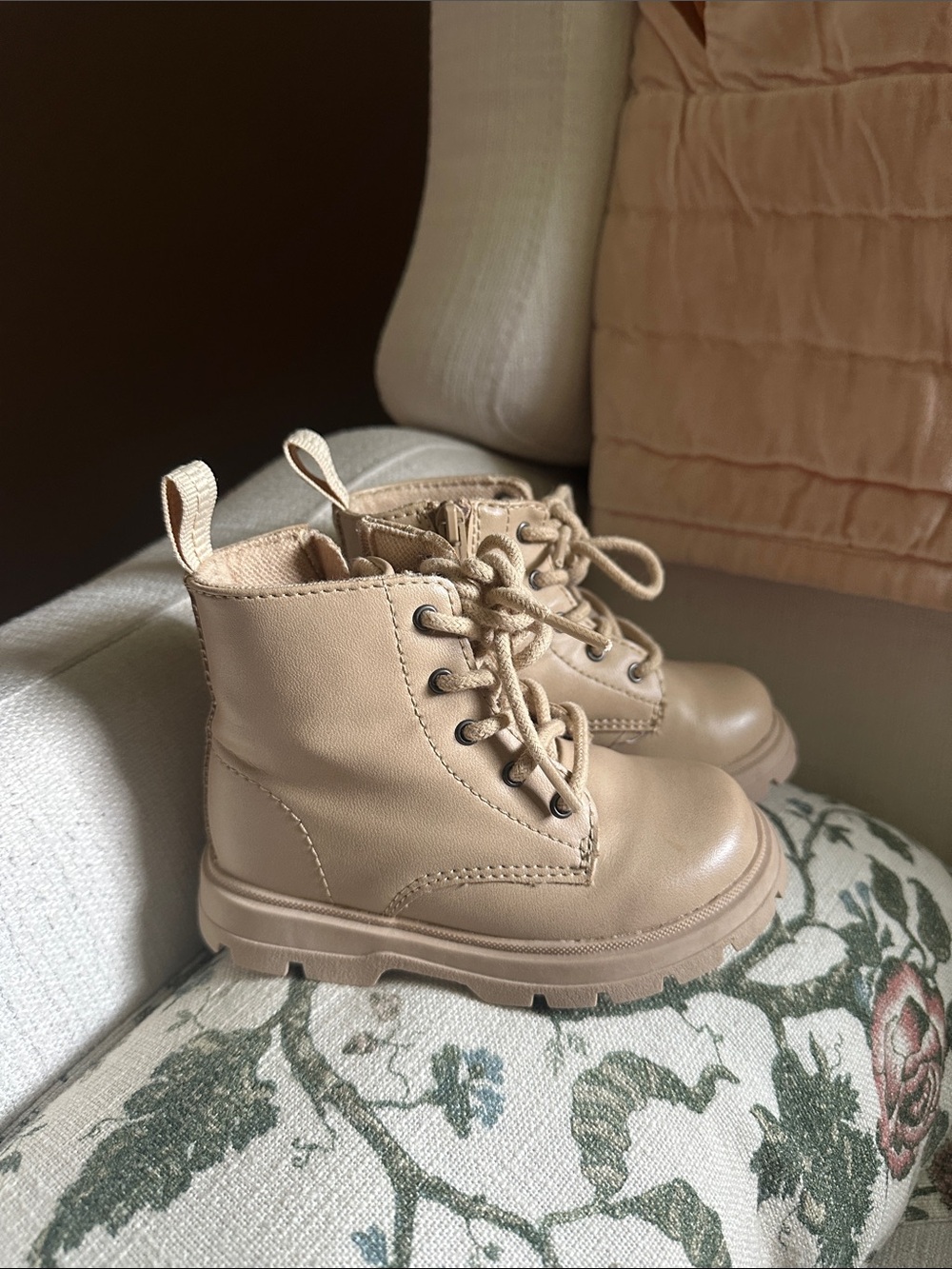 Zara Kids Lace-Up Tan Combat Boots